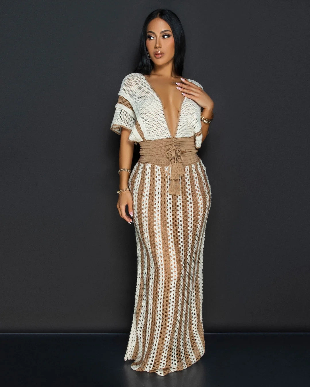 Let The Sunset Skirt Set Nude/Brown