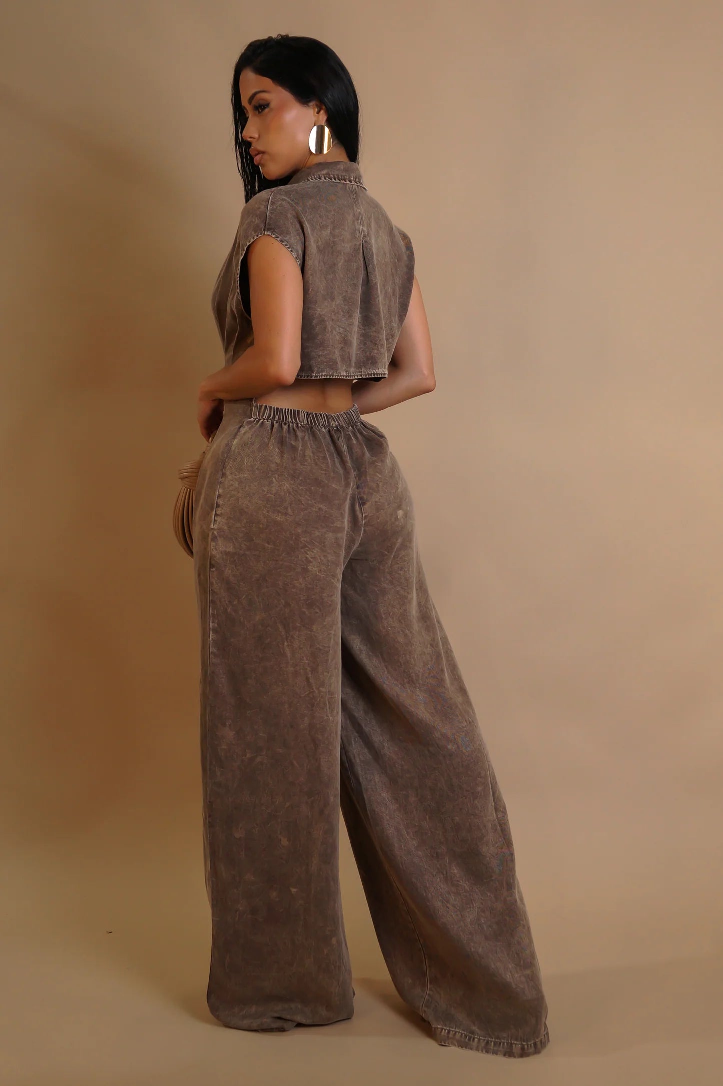 Cocoa Button Up Jumpsuit - Brown Denim