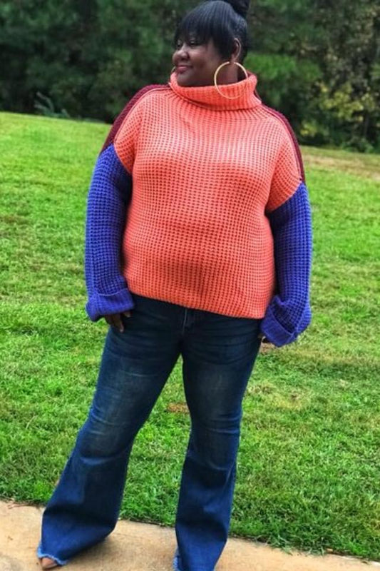 Coral Color Block Sweater