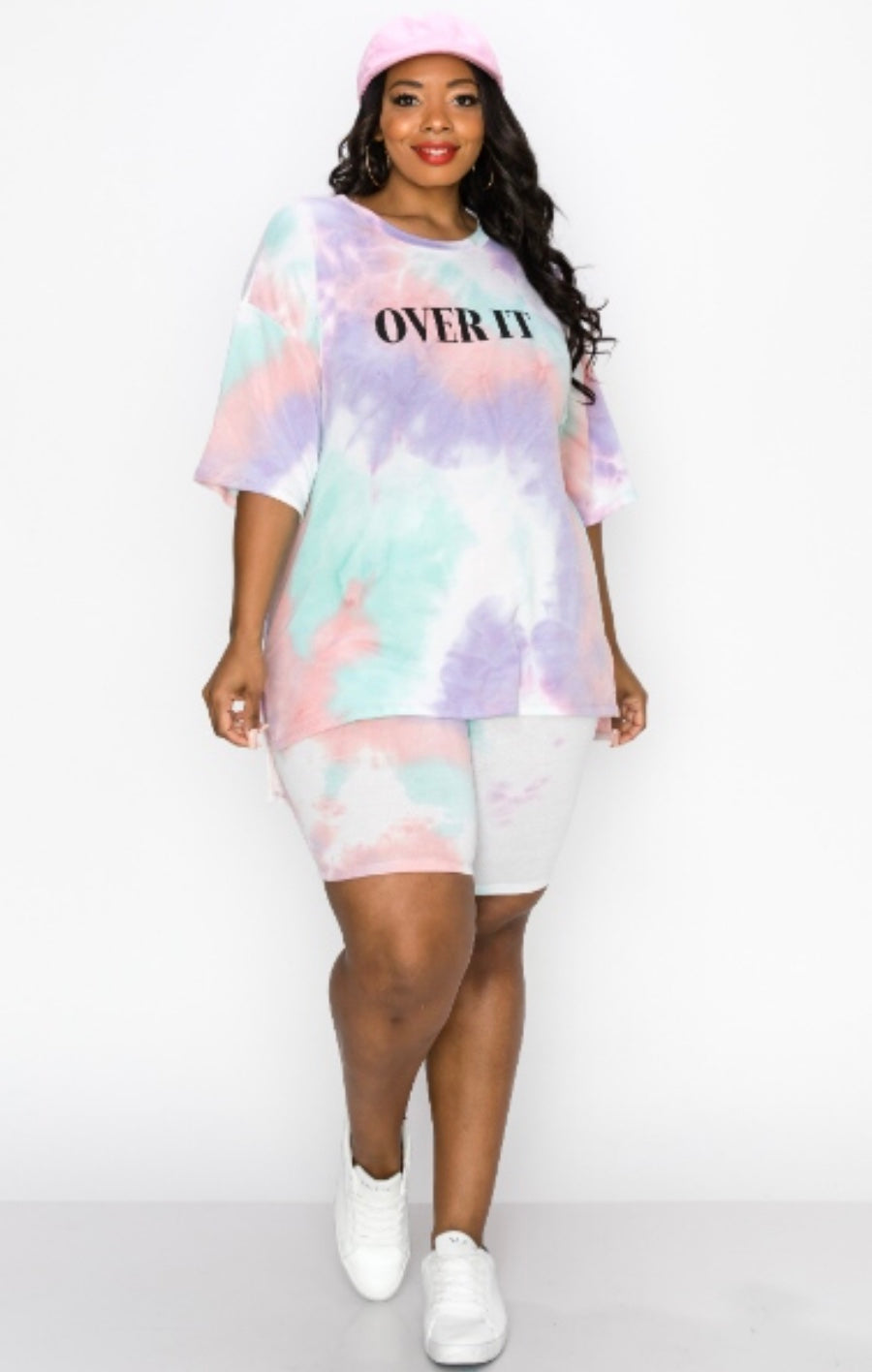 TIE DYE BOYFRIEND SHIRTS AND SHORT SET  OVER IT PRINT