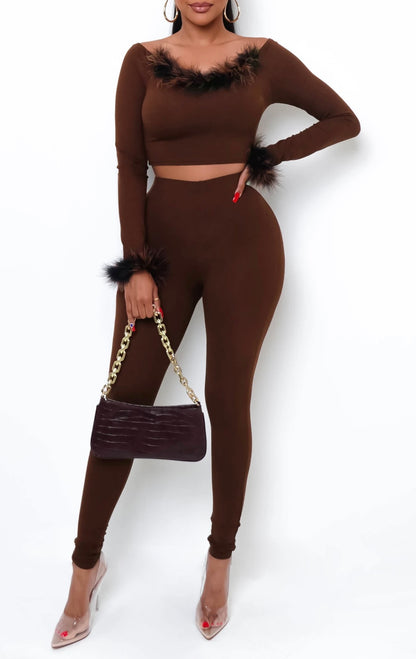 Eva Two Piece Pant Set - Brown