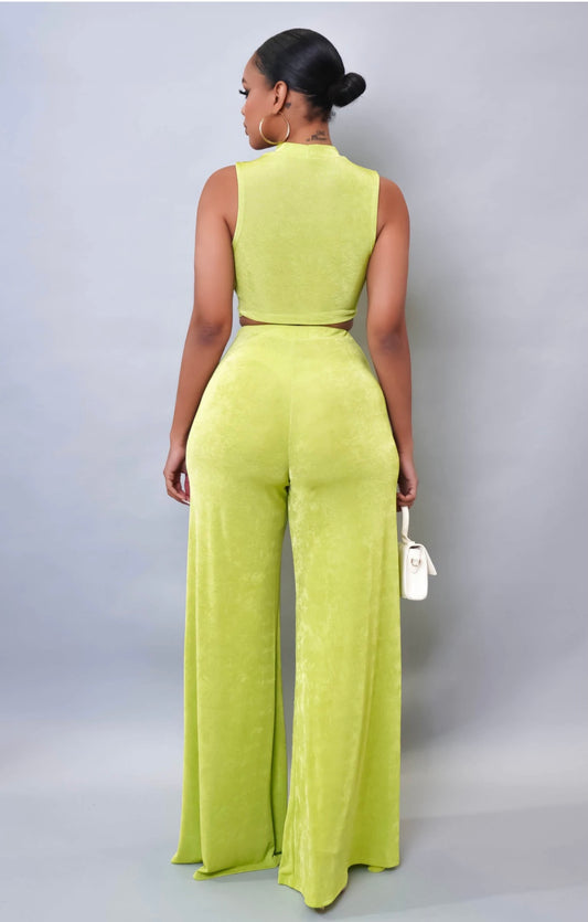 Like It, Love It Two Piece Pants Set - Lime