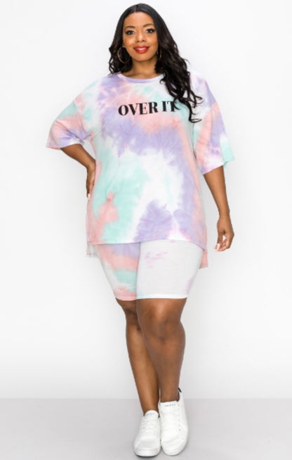 TIE DYE BOYFRIEND SHIRTS AND SHORT SET  OVER IT PRINT