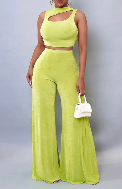 Like It, Love It Two Piece Pants Set - Lime