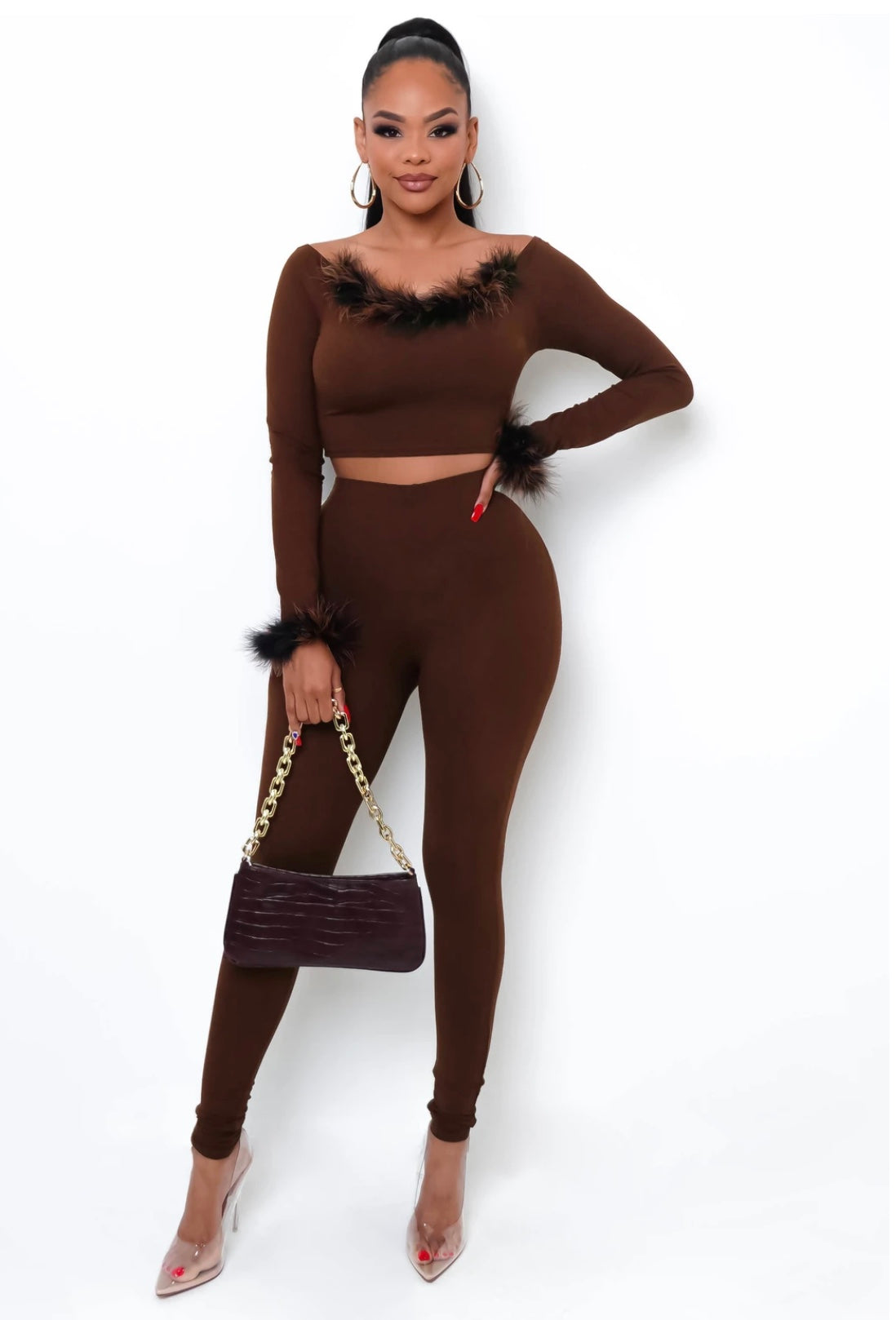 Eva Two Piece Pant Set - Brown